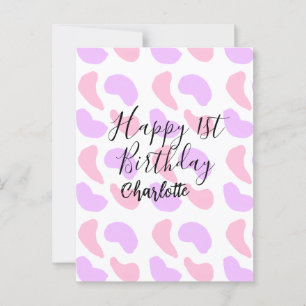 Pink purple abstracts shapes happy 1st birthday na postcard