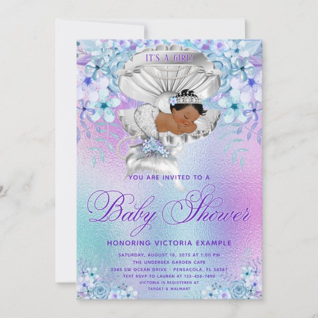 Pink Purple African Mermaid Baby Shower Invitation (Front)