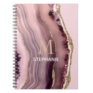 Pink & Purple Agate Geode Monogram  Name Notebook