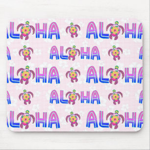 Pink Purple Aloha Hawaiian Tropical Turtle Mouse Pad