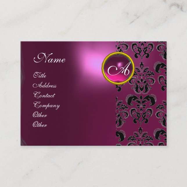 PINK PURPLE AMETHYST DAMASK MONOGRAM ,fuchsia Business Card (Front)