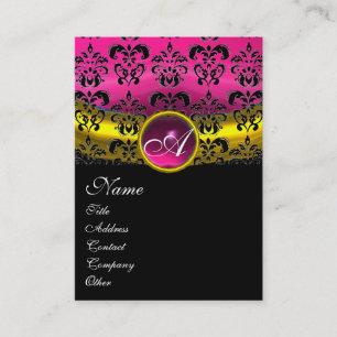 PINK PURPLE AMETHYST DAMASK MONOGRAM ,fuchsia gold Business Card