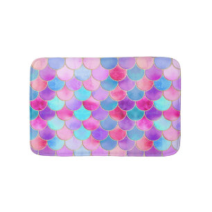 Pink, Purple and Aqua Mermaid Scale Pattern Bath Mat
