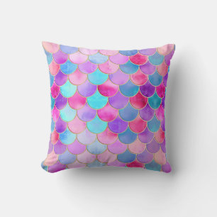 Pink, Purple and Aqua Mermaid Scale Pattern Cushion