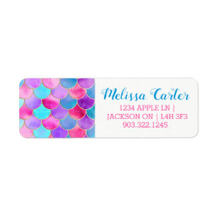 Pink, Purple and Aqua Mermaid Scale Pattern Return Address Label