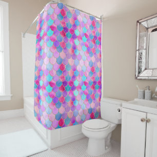 Pink, Purple and Aqua Mermaid Scale Pattern Shower Curtain