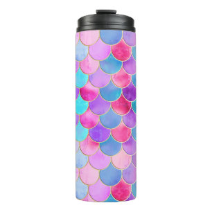 Pink, Purple and Aqua Mermaid Scale Pattern Thermal Tumbler