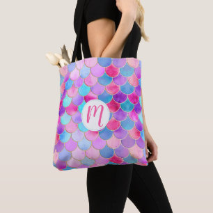 Pink, Purple and Aqua Mermaid Scale Pattern Tote Bag
