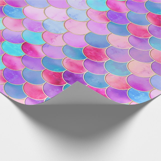 Pink, Purple and Aqua Mermaid Scale Pattern Wrapping Paper (Corner)