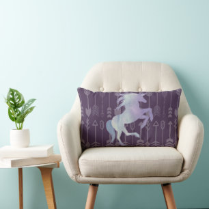 Pink Purple and Black Unicorn & Arrow Pattern Lumbar Cushion