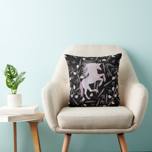 Pink Purple and Black Unicorn & Floral Pattern Cushion (Chair)