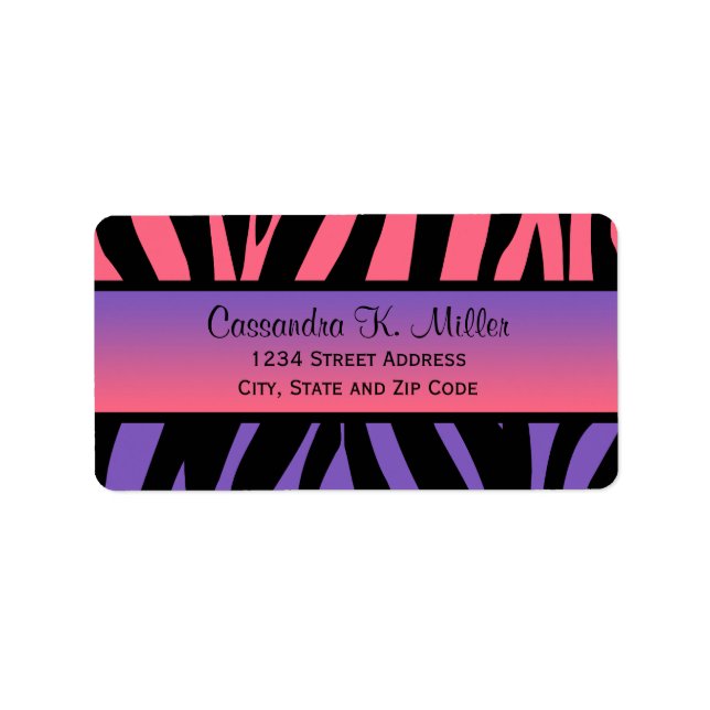 Pink, Purple and Black Zebra Stripes Label (Front)