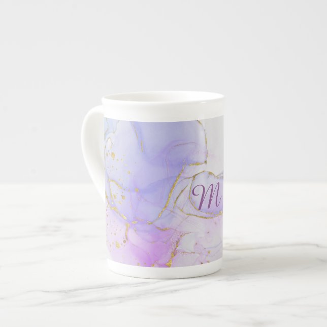 Pink, Purple and Blue Alcohol Ink Bone China Mug (Front Left)