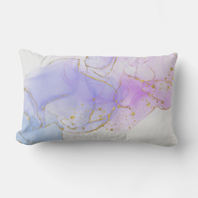 Pink, Purple and Blue Alcohol Ink Lumbar Cushion (Front)