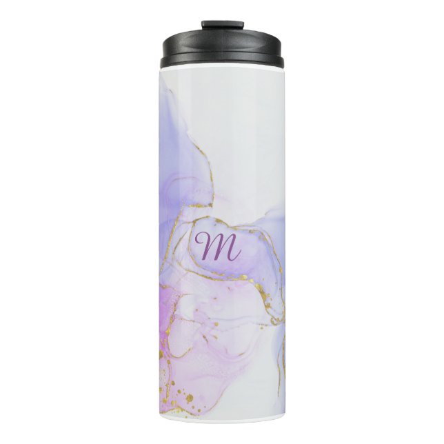 Pink, Purple and Blue Alcohol Ink Thermal Tumbler (Front)