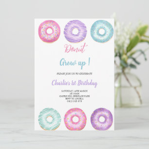 pink,purple and blue doughnut birthday invitation