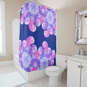 Pink Purple and Blue Flower Pattern Shower Curtain