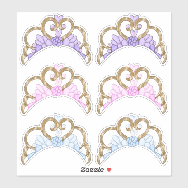 Pink, Purple and Blue, Gold Tiara Sticker Sheet (Sheet)