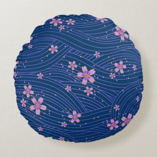 pink purple and blue round cushion
