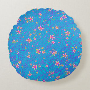 pink purple and blue round cushion