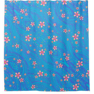 pink purple and blue shower curtain
