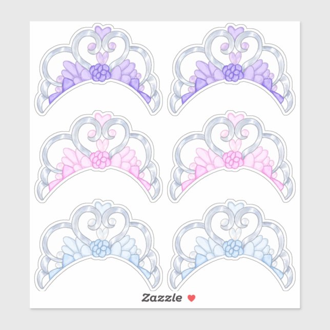 Pink, Purple and Blue, Silver Tiara Sticker Sheet (Sheet)