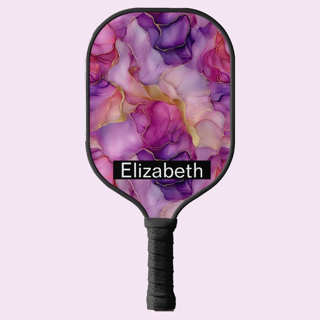 Pink, Purple and Gold Alcohol Ink Personalized Pickleball Paddle (Creator Uploaded)