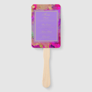 Pink, purple and gold hand fan