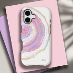 Pink Purple and Gold Marble Geode with Monogram<br><div class="desc">Protect your new phone with a modern trendy case featuring a beautiful marble geode pattern. The feminine color scheme includes shades of pink, purple and lavender, gold and a hint of turquoise and blue in this unique design. A text template is included for personalizing this case with your monogram initials...</div>