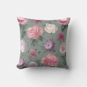 pink, purple and green floral cushion