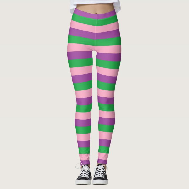 Pink, Purple and Green Stripes Leggings (Front)