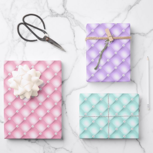 Pink, Purple and Mint Tufted Pearls Wrapping Paper Sheet (Front)