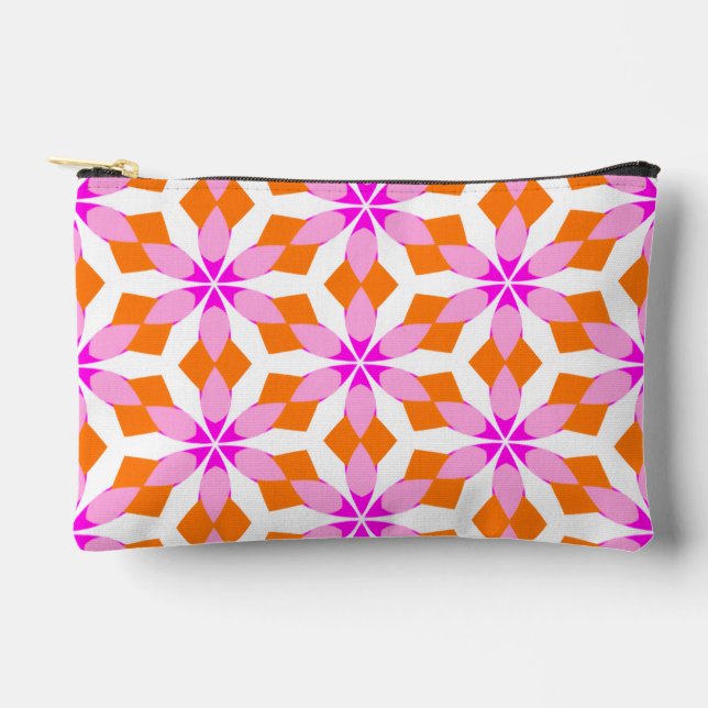Pink Purple and Orange Floral Geometric Accessory Pouch (Front)