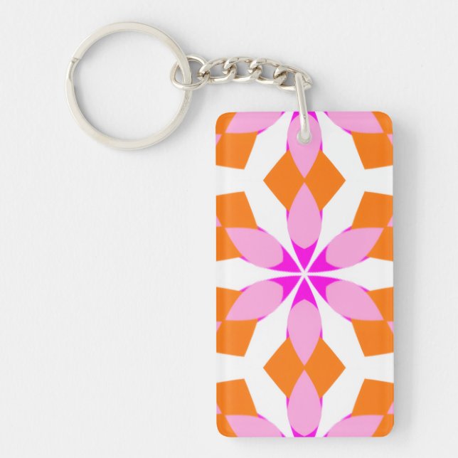  Pink Purple and Orange Floral Geometric  Key Ring (Front)