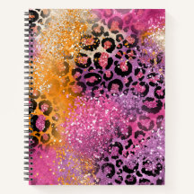 Pink Purple and Orange Glitter Leopard Print