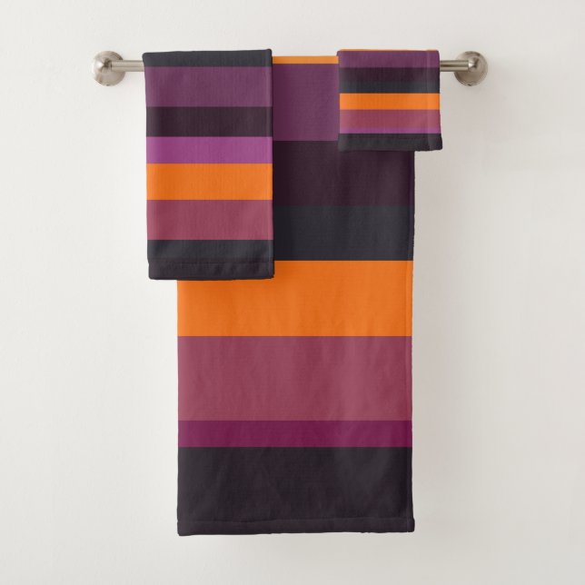 Pink, Purple and orange Stripes Bath Towel Set (Insitu)