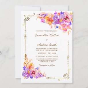 Pink, Purple and Orange Wedding Invitation