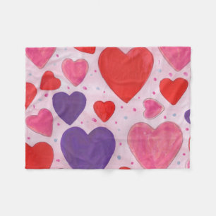 Pink Purple and Red Valentine's Day Hearts Fleece Blanket