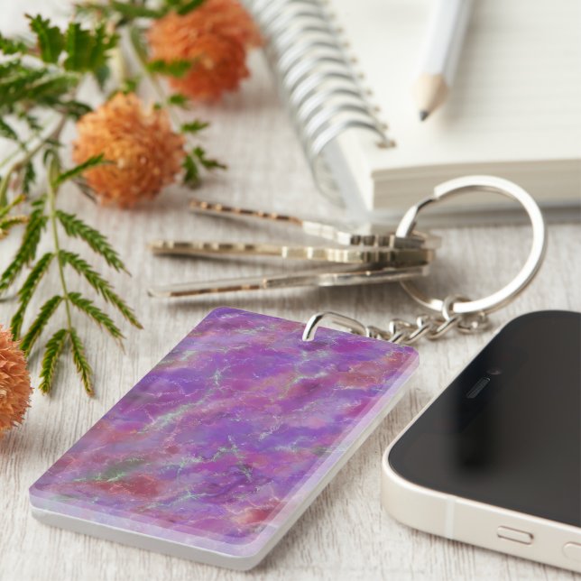 Pink, Purple, and Silver Marble Pattern Key Ring (Front Right)