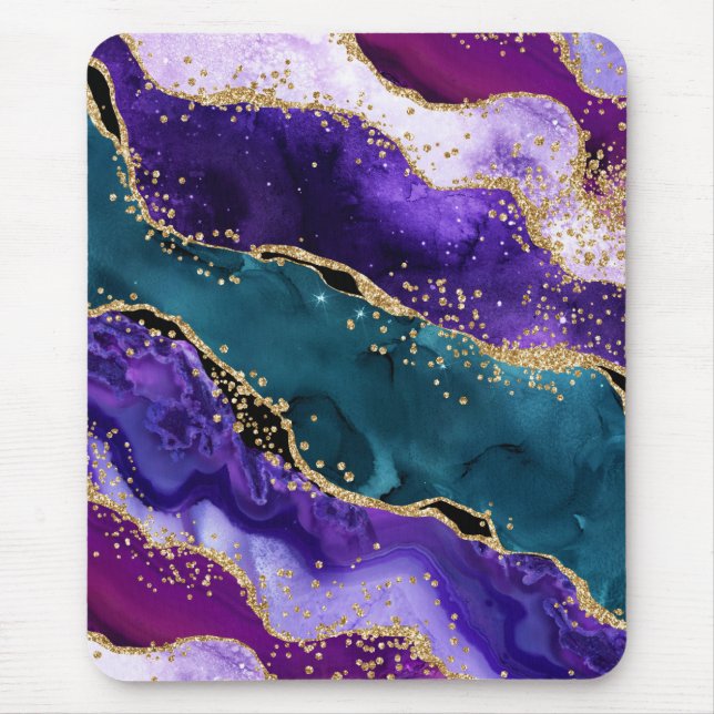 Pink, Purple and Teal Glitter Peacock Agate Mouse Pad (Front)