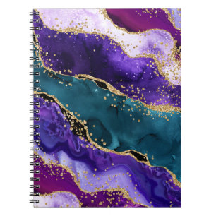 Pink, Purple and Teal Glitter Peacock Agate Notebook