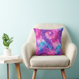 Pink Purple and Teal Spiral Tie Dye Cushion