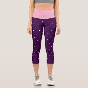 Pink Purple and White Polka Dots  Capri Leggings