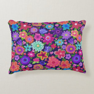 Pink, Purple, Aqua Boho Style Flowers  Decorative Cushion