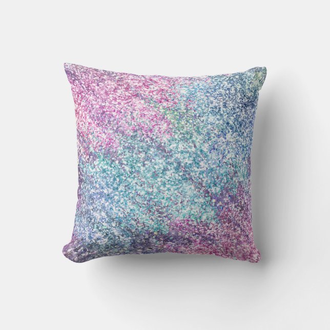 Pink Purple Aqua Unicorn Glitter Cushion (Front)