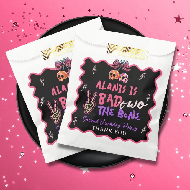 Pink Purple Bad Two The Bone 2nd Birthday Party Favour Bag (Creator Uploaded)