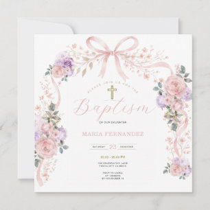 Pink Purple baptism girl christening Invitation