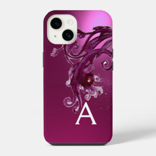 PINK PURPLE BERRIES AND FLORAL SWIRLS MONOGRAM iPhone 14 CASE