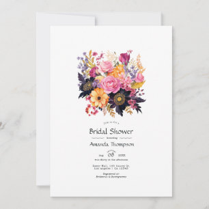 Pink, Purple, Black, and Gold Floral Bridal Shower Invitation
