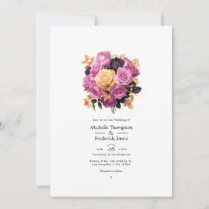 Pink, Purple, Black, and Gold Floral Wedding Invitation